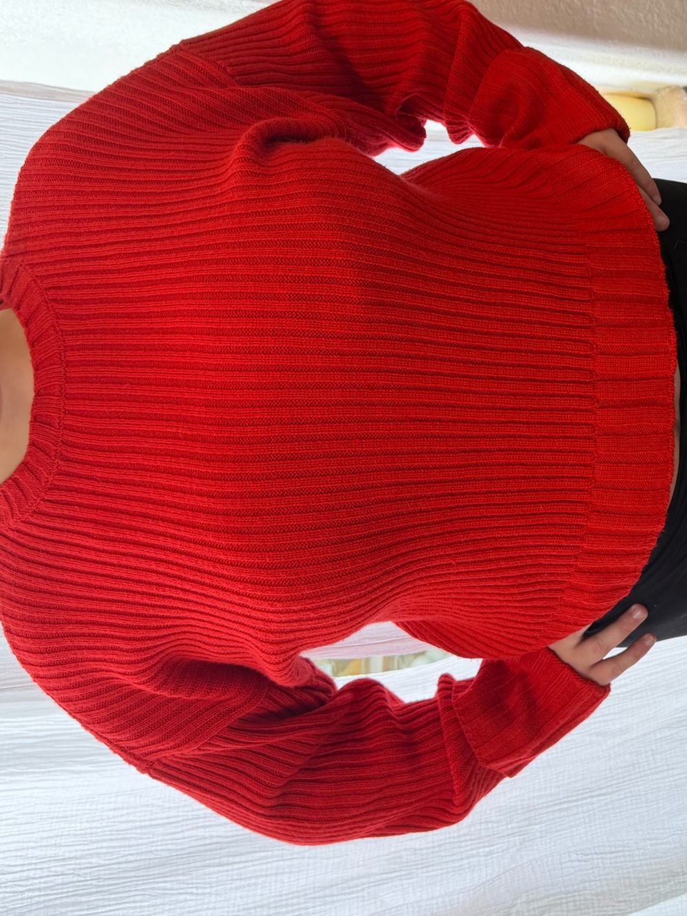 Nine West Red Ribbed Crewneck Sweater